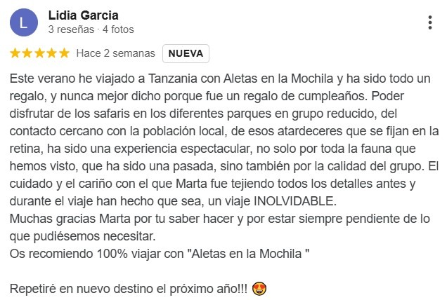 Viaje_Tanzania_reseña_google_Lidia